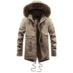 Модная зимняя куртка мужская длинная куртка с капюшоном Толстая теплая парка Мужская искусственный мех воротник бархатная Военная