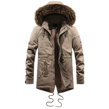 

Fashion Winter Jacket Men Long Coat Hooded Thick Warm Parka Men Faux Fur Collar Velvet Military Casual Jacket Cargo Tops Outwear