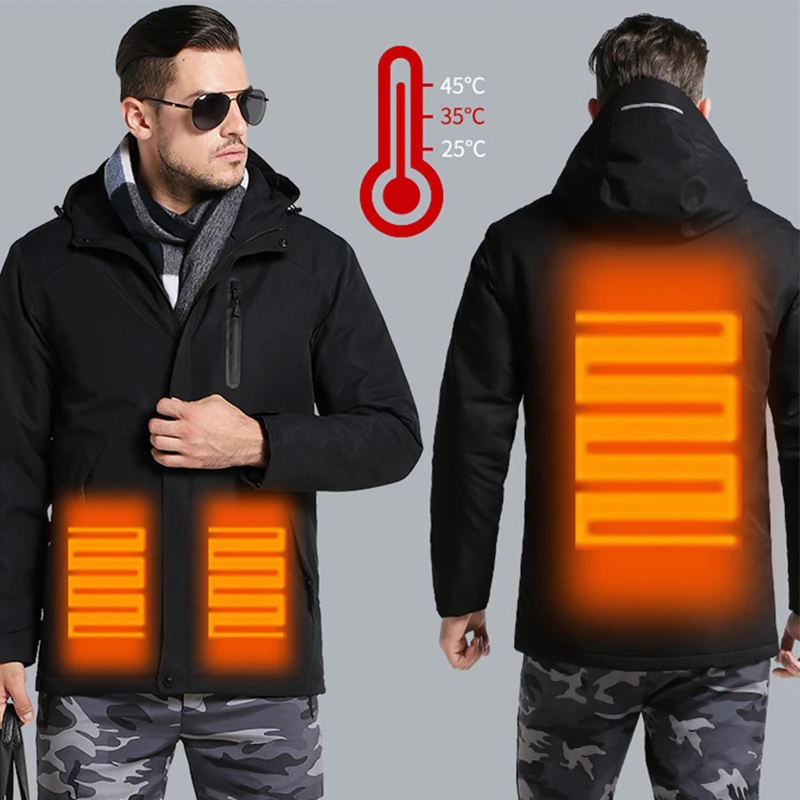 Men Women Winter USB Heating Thick Cotton Jacket Unisex Outdoor Waterproof Windbreaker Hiking Camping Trekking Climbing Coats