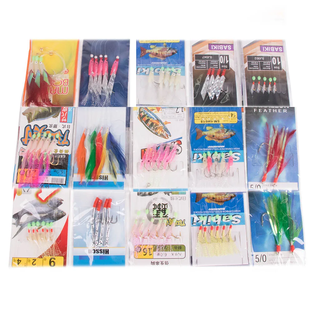 

32 33 65 Pcs Mackerel Feather Lure sabiki rig Jip Saltwater Fishing Hook Lure Bait Trolling Skirt Accessories