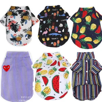 

New Summer Beach Shirt Dog Cute Print Hawaii Beach Casual Pet Travel Shirt Pineapple Flamingo Short Sleeve Small Dog Cat Blouse