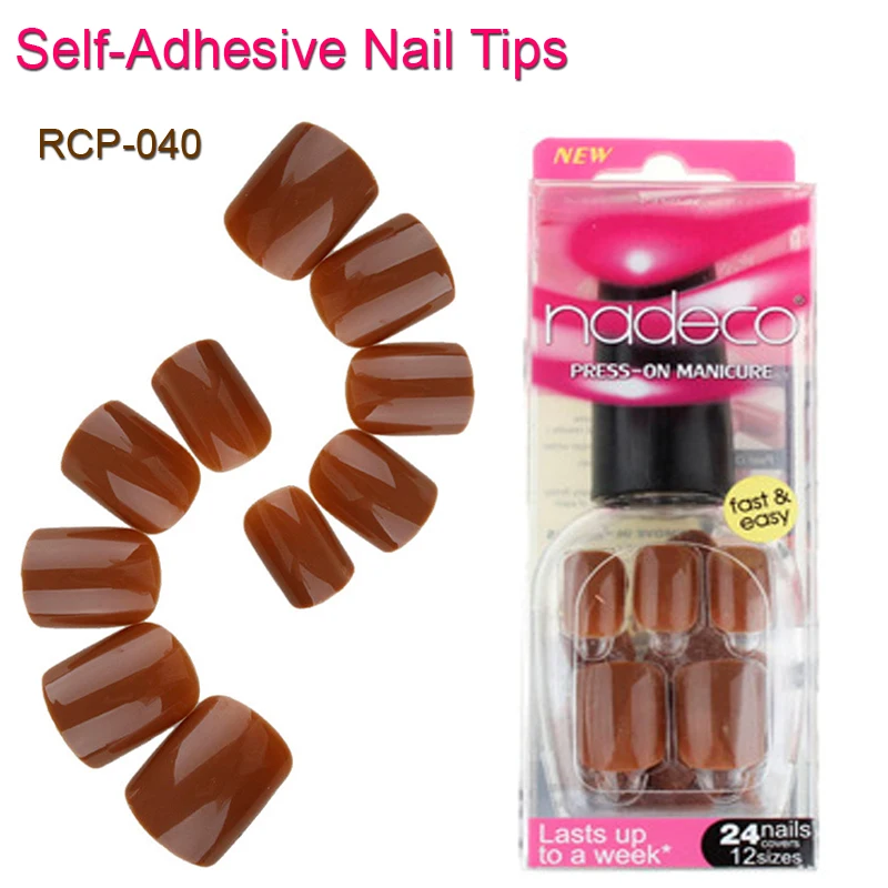 12Sets Full Cover Light Browny Self Adhesive Fake Nail Polish Tips Pre