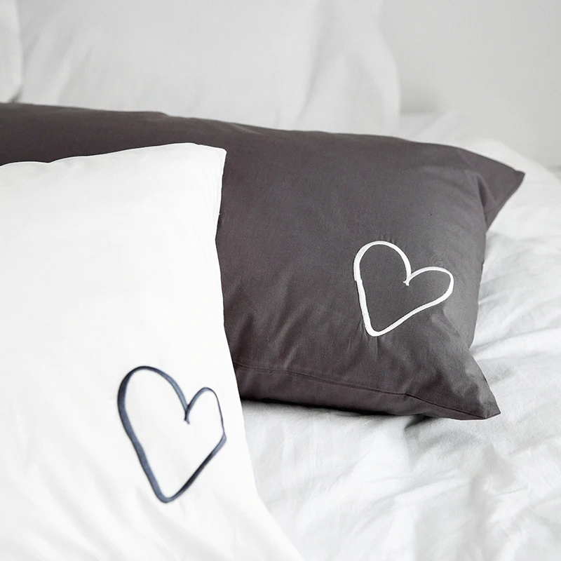 Наволочки с вышивкой в виде сердца, однотонные, белые/серые, хлопковые наволочки для подушки Mr Mrs, защита для сна, 48X74 см, 1 шт
