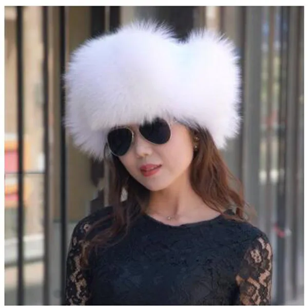 Россия модная зимняя шапка из меха енота и лисы с ушками для женщин толстая и теплая Зимняя кепка W#58 - Цвет: adult White