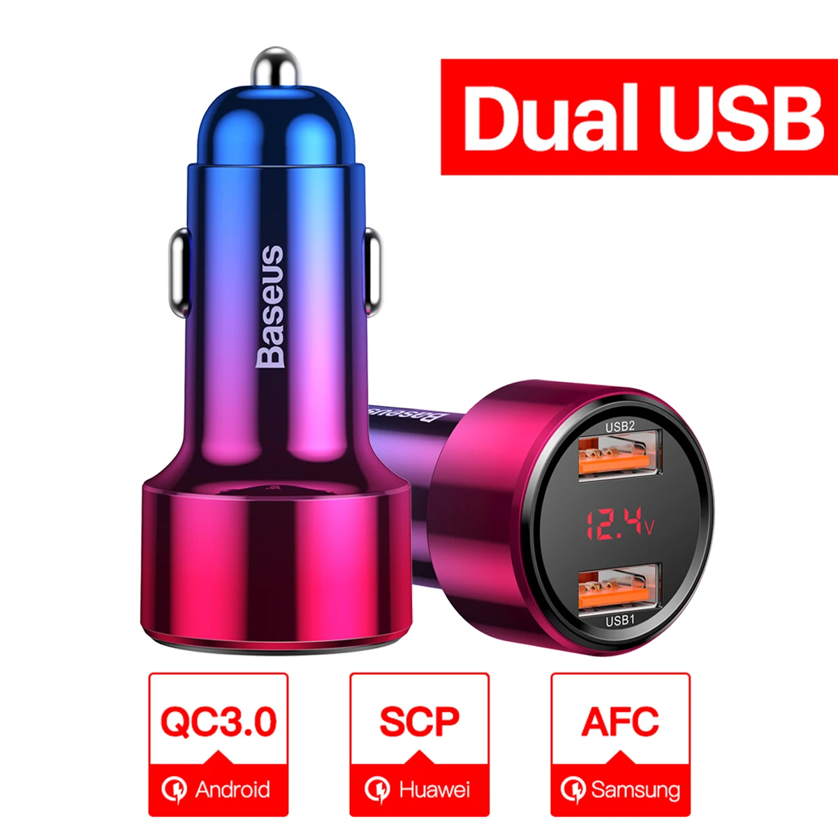 car mobile phone charger Baseus 45W USB Type C Car Charger Quick Charge QC PD 4.0 3.0 6A Fast Charging USBC Phone Charger For iPhone 12 Pro Xiaomi Huawei carcharger Car Chargers