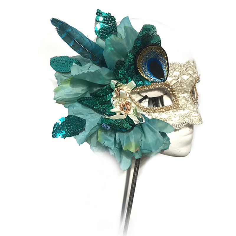 Limited  Adult Cosplay Mask Girls Make Up Party Wear Female Custom Mask Beige Embroidery Feathers Mask Carni