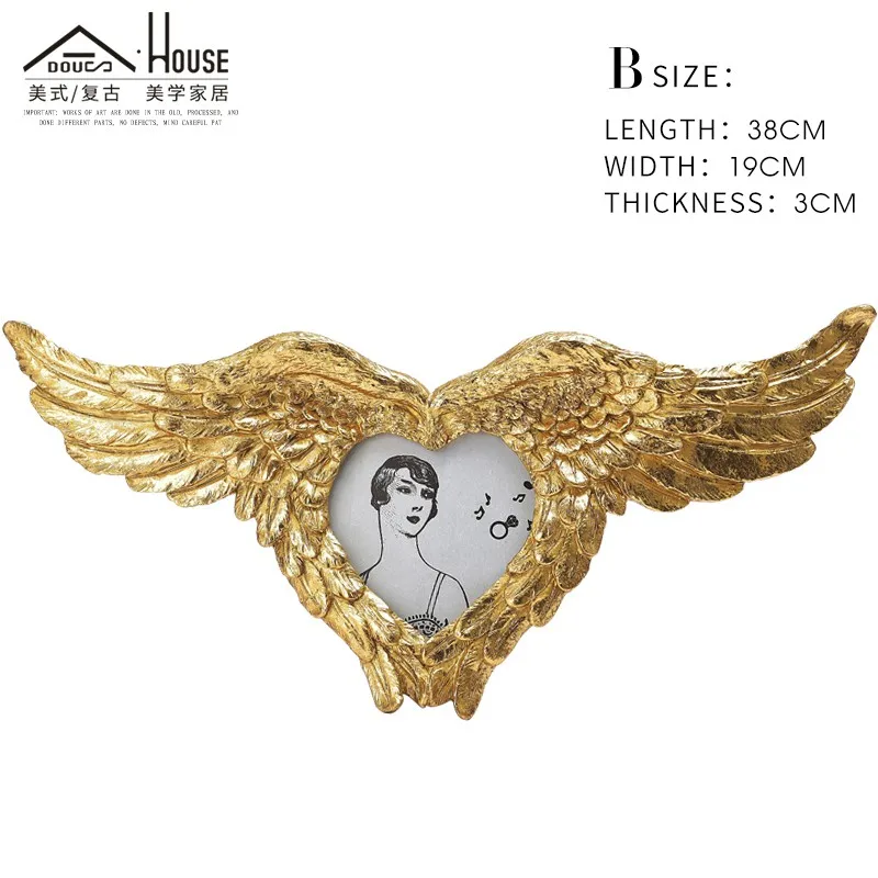 Американские ретро золотые крылья Ангела в форме сердца в стиле барокко фоторамка украшение стола украшения стола - Цвет: B