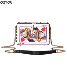 Сумка для игральных карт, Женская милая сумка для покера с сердцем, с узором A J Q K, сумка на цепочке с заклепками, сумка-мессенджер с аппликацией, модные вечерние сумки на плечо