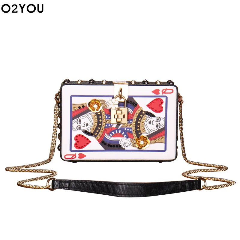 Playing CARDS bag women cute Hearts poker pattern A J Q K box chains