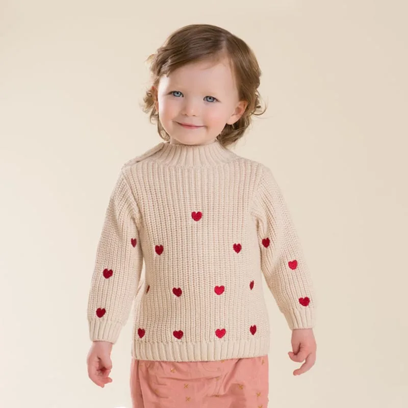 Brand children kids baby girls christmas sweater Red Embroidery 90Cotton 10Wool pullover
