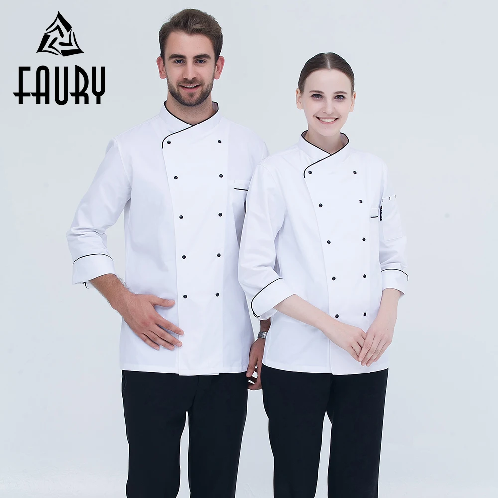 White 2018 Restaurant Kitchen Cooking Uniforms Long Sleeve Double