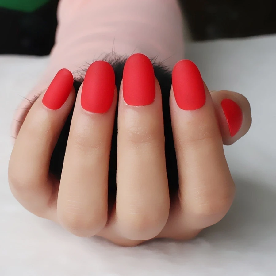 24pcs Set Matte Oval Acrylic False Nails Short Round Head Press On Artificial Nails Full Cover Frosted French Fake Nail Art Tips False Nails Aliexpress