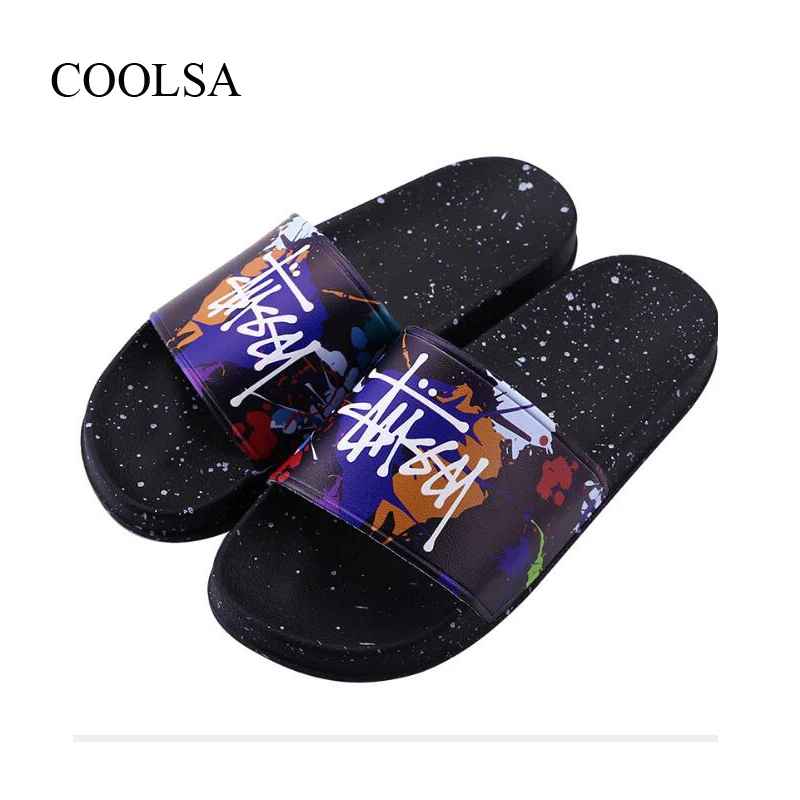 

COOLSA Men's Beach Casual Sports Slippers Home Non-slip Bathroom Slides Boy's Soft Bottom Wear-resistant Flip Flops Large Size