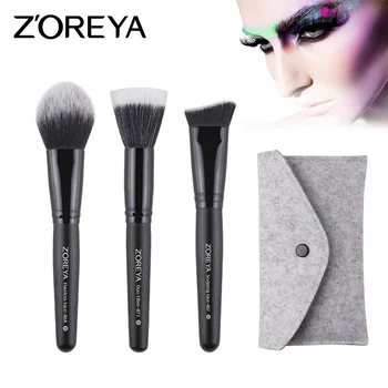 

ZOREYA 3pcs Large Makeup Brushes Set Foundation Duo Fiber Flawless Brush with Gray Bag As Essential Make Up Brush Tool