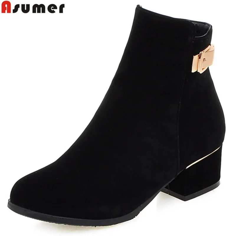 Женские ботильоны из нубука с круглым носком на квадратном каблуке|ankle boots for