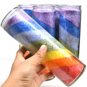 

2pcs Glass Cup Church Candles Candlelight Diner Smoke Free Religious 7days Colorful Rainbow Birthday Glass Jar Candles 5LZ036