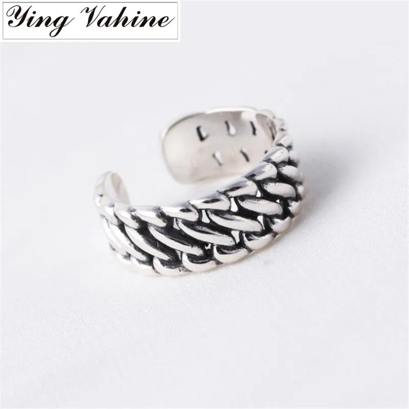

ying Vahine Korean Style Silver 925 Ring Retro Thick & Wide & Compact Heavy Design Open Rings for Women bague femme