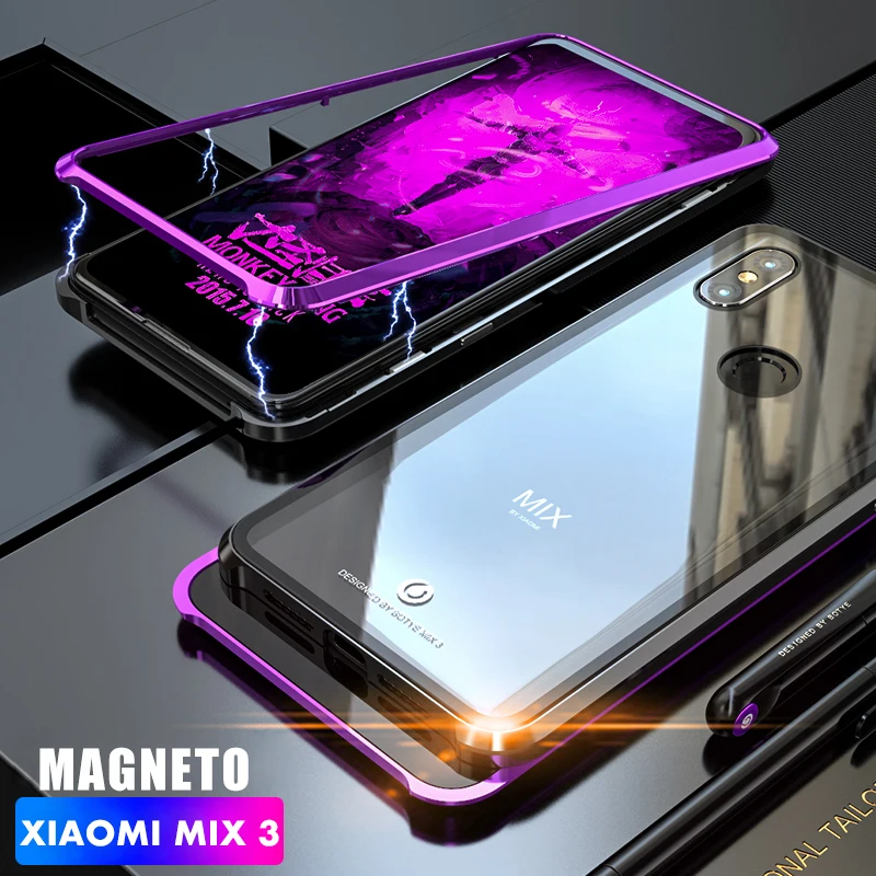 ADKO Магнитный декоративный металлический бампер стеклянный чехол для Xiaomi Mi Mix 3