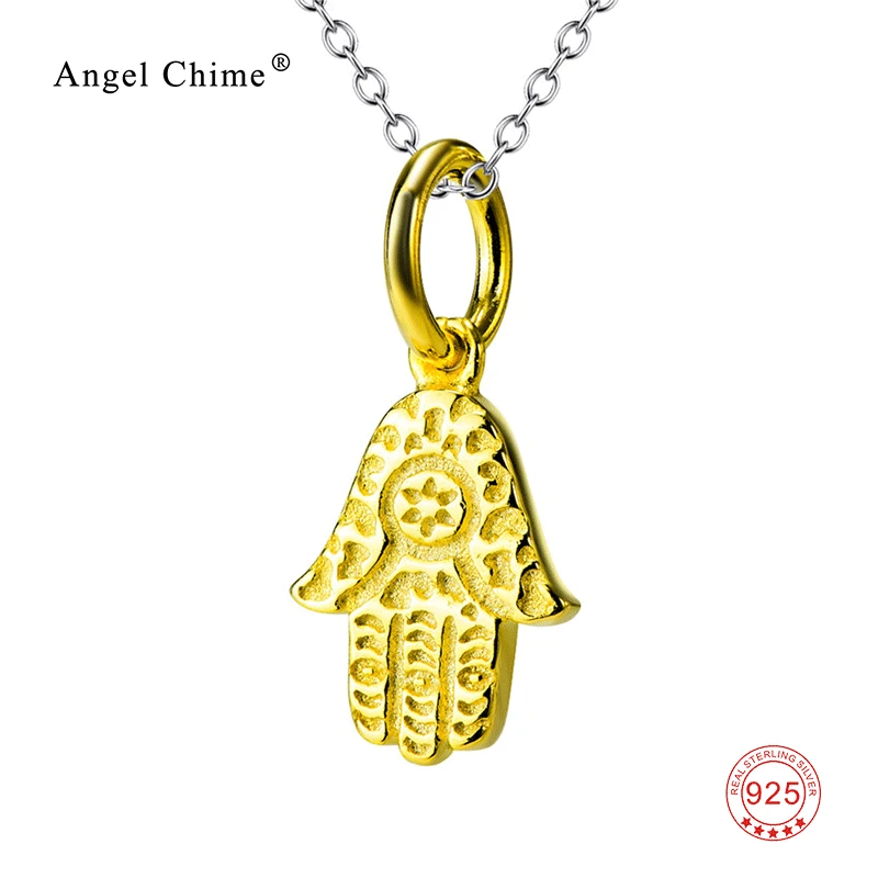 Hamsa 925 Sterling Silver Necklace Hand of Fatima Charm Jewelry Gold