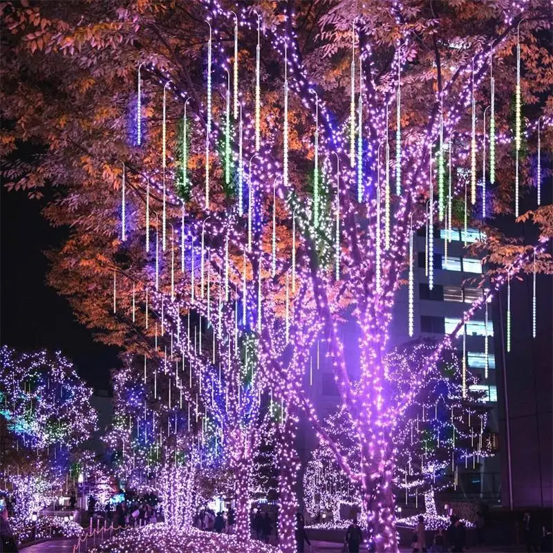 8Pcs Shower Rain Tubes Lamps 3M Fairy Christmas Tree Outdoor Garden Square Holiday String Light  AC220V 110V Wedding Party Decor (5)