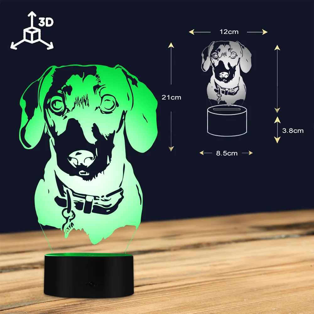 Такса светильник для съёмки портретов 3D Оптическая иллюзия светильник USB Современная Ночная лампа собака животное светящийся светодиодный светильник домашний декор настольная лампа