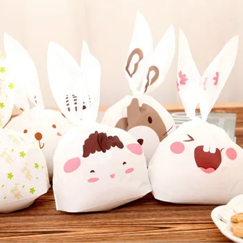 

200pcs/Lot Rabbit Ear Cookie Biscuit Bags Plastic Candy Biscuit Packaging Bag Moisture Wedding Party Candy Gift