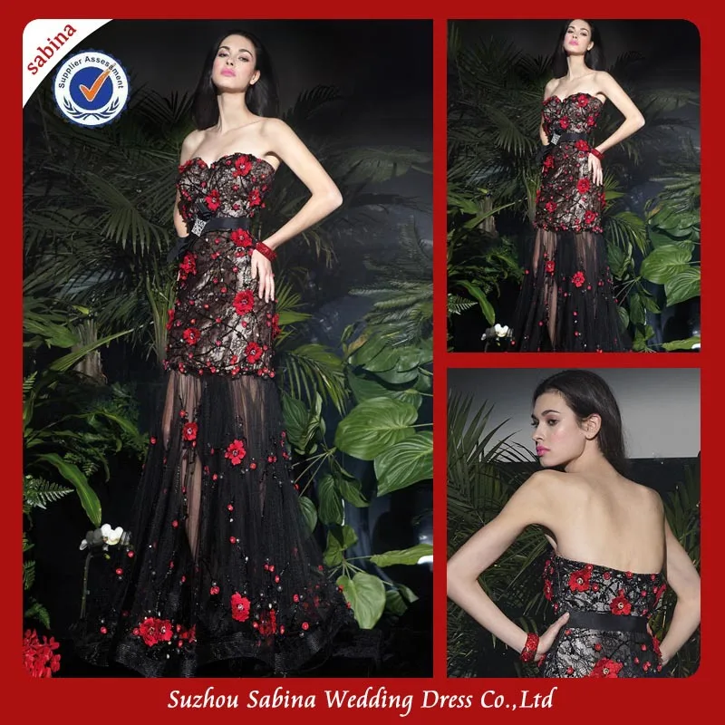 black gown with red roses