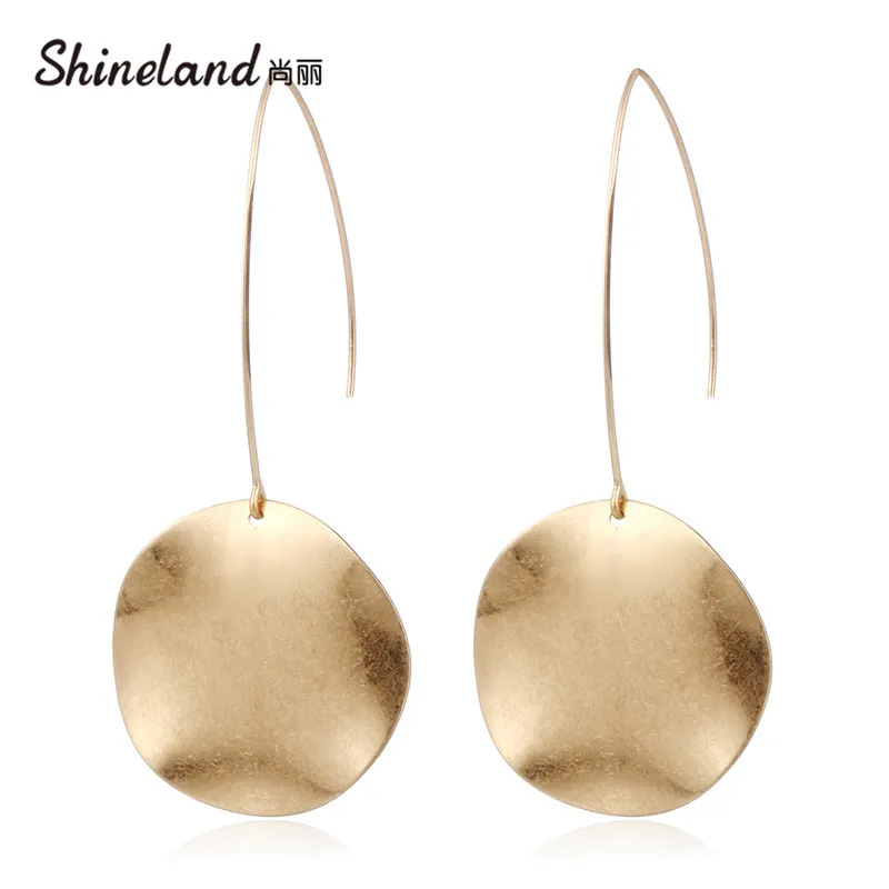 

Shineland Gold Sliver Color Big Round Dangle Earrings For Women Statement Long Drop Earring ewelry boucle d'oreille femme