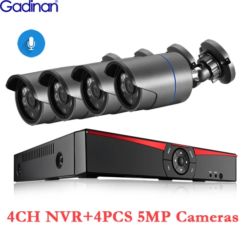 H.265 Surveillance System 4CH 5.0MP POE NVR Kit Indoor Outdoor Bullet Audio Record 5MP 3MP IP Camera IR Night P2P Video Set 