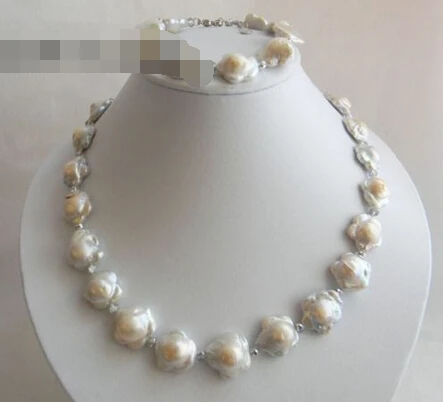 

A0503 free shipping 07728 White Baroque Reborn Freshwater Pearl Necklace Bracelet Set (0430)