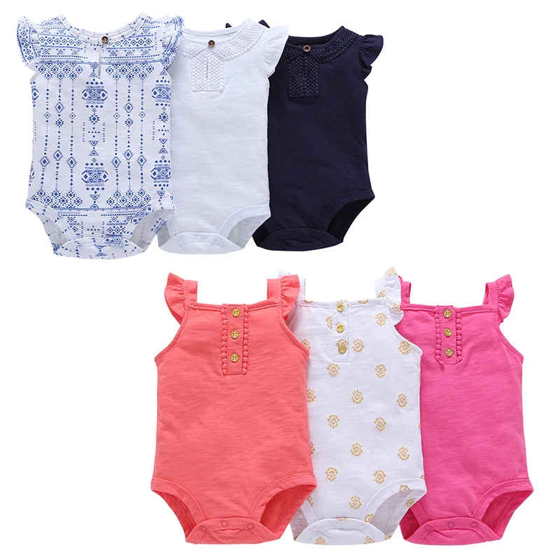 Summer Baby Girls Bodysuits Cotton Child 3 Pieces Sets Newborn Baby