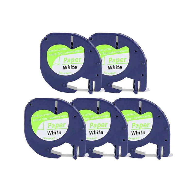 

5pk/lot 12mm white 91200 compatible DYMO LetraTag Tape Label DYMO paper label printer ribbons 10697