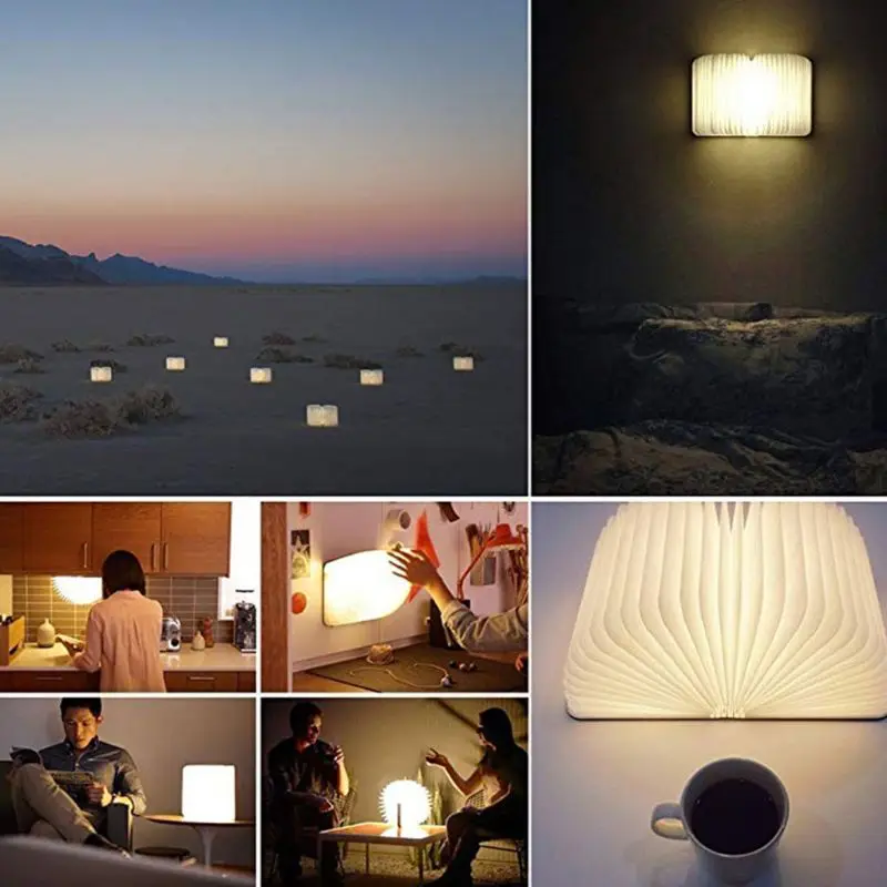 

Book Shape Night Light Wood Paper Craft USB Rechargeable Room Desktop Sleeping Lamp