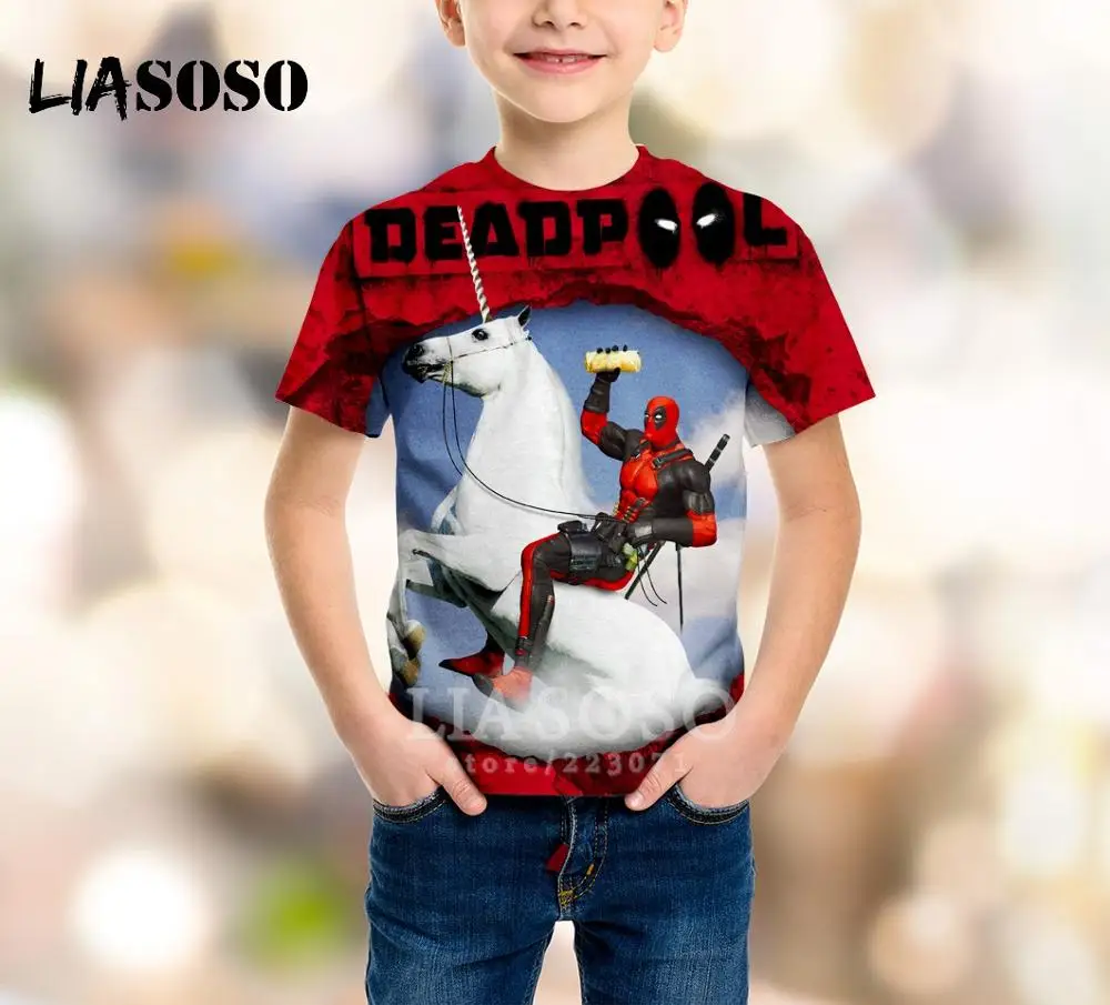 

LIASOSO Summer Children Fashion Sweatshirt 3D Print Movie Deadpool T Shirt Boy Girl Short Sleeve Kids Top Baby Pullover A264-01