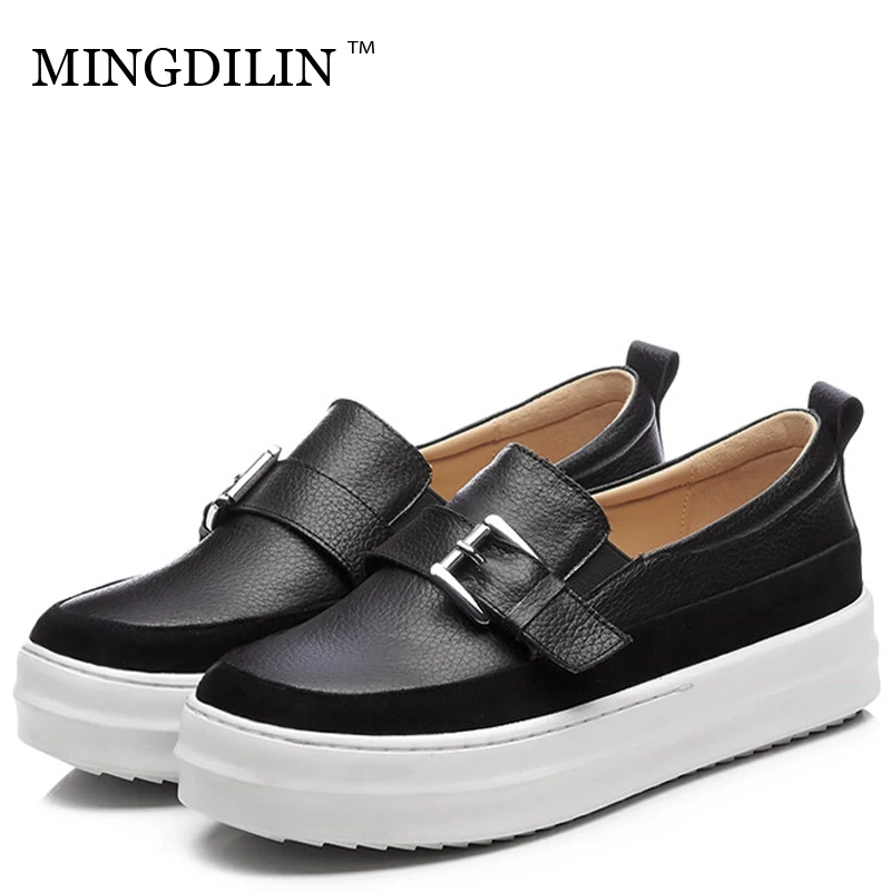 

MINGDILIN Women's Genuine Leather Loafers Shoes White Woman Flat Platform Shoes Casual Platform Shoes Plus Size Platform Shoes
