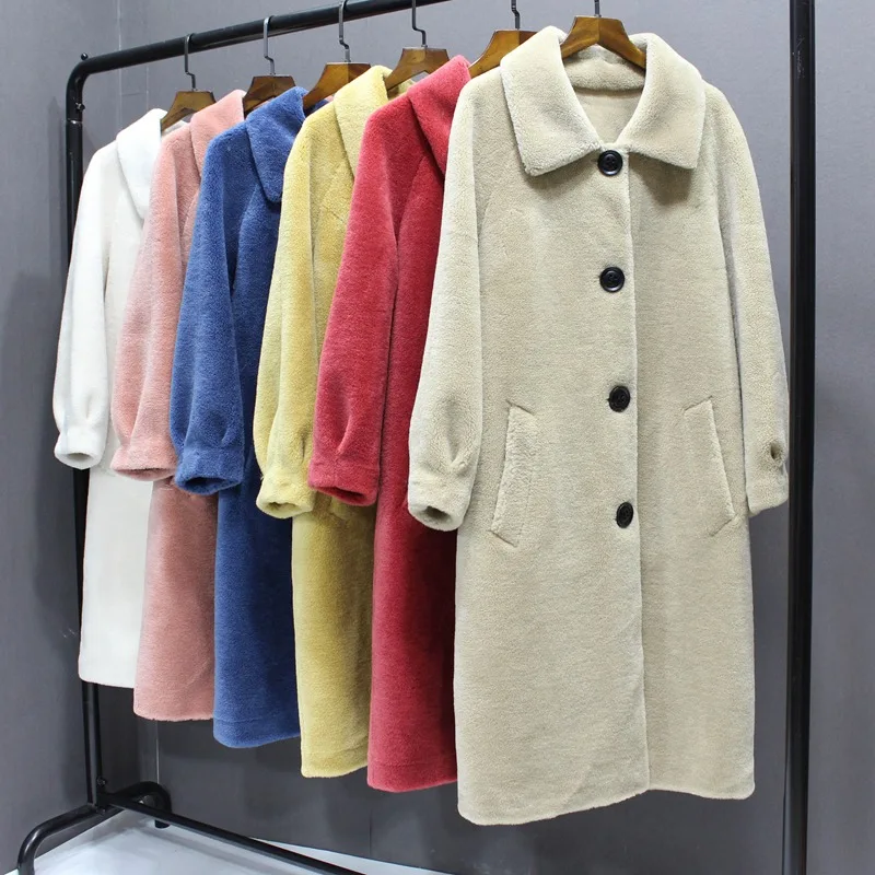 

2018 new fashion women natural sheep fur long coat warm winter lamb fur wool female turn down collar femme autumn outwear jacket