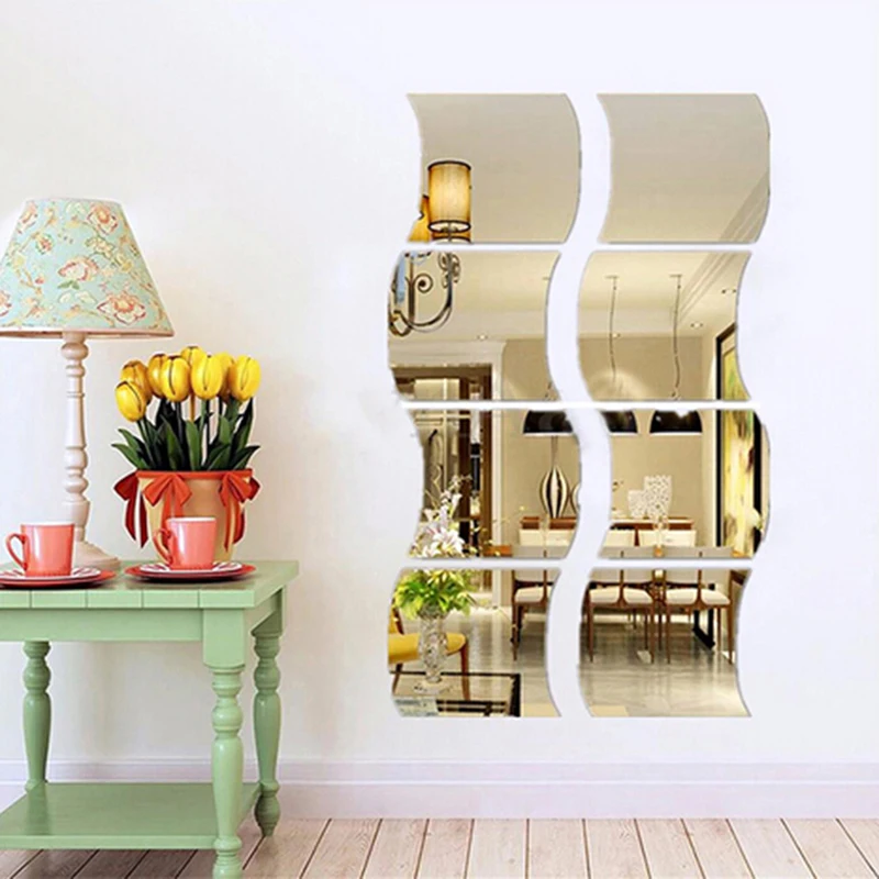 6PCS/Set DIY Removable Wave Mirror Wall Sticker For Home Decorative