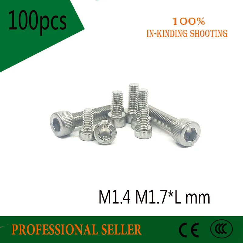 100 шт. M1.4/M1.6 * 3/4/5/6/8/10/12/16/20 DIN912 304 Шестигранная головка из нержавеющей стали с