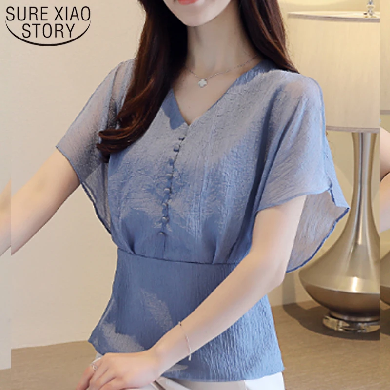 Womens Tops and Blouses Ladies Tops Blusas Mujer De Moda 2019 Plus Size Women Blouse Women Short Sleeve Chiffon Blouse 3568 50