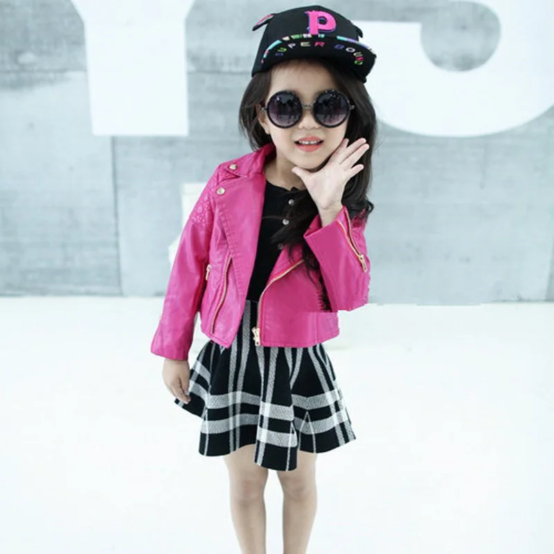 

2T-6T 2017 new brand fashion spring baby girl clothes jacket girl PU leather jacket children leather coat for girl outerwear kid