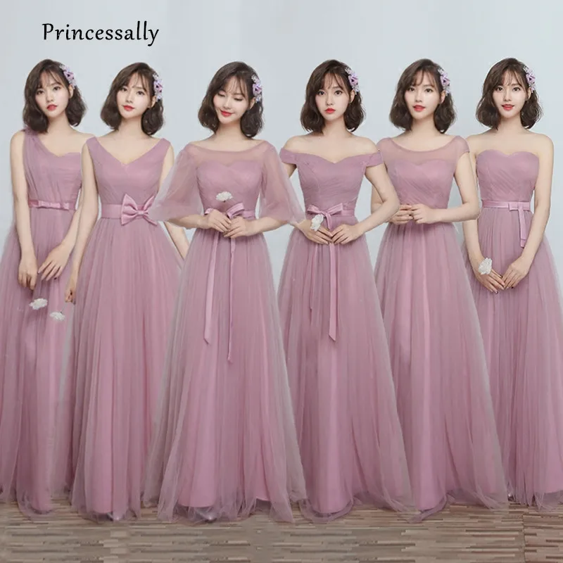 

Robe De Soriee New Bridesmaid Dresses Dusty Long Boat Neck A-line Peated Cheap Prom Party Gown Under 50 Vestido Boda Longo 2017