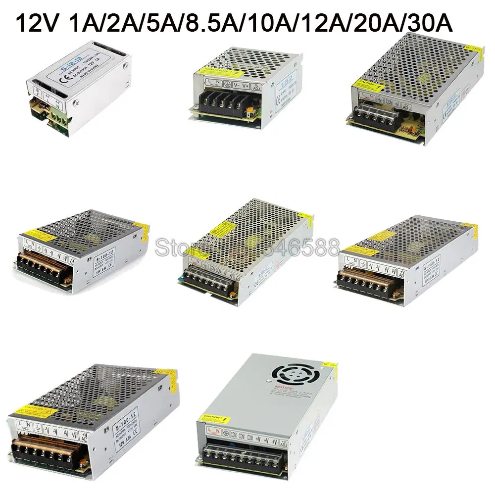 

12V 1A/2A/5A/8.5A/10A/12.5A/20A/30A Power Switch Lighting Transformers LED Lights Driver for LED Strip AC 110V 220V to DC 12V