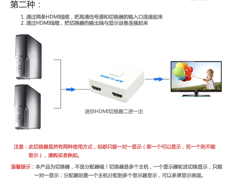 HDMI 1,4 коммутатор 2 в 1 выход двухнаправленное Переключение с помощью кнопочного переключателя 1080P HD 3D видео конвертер