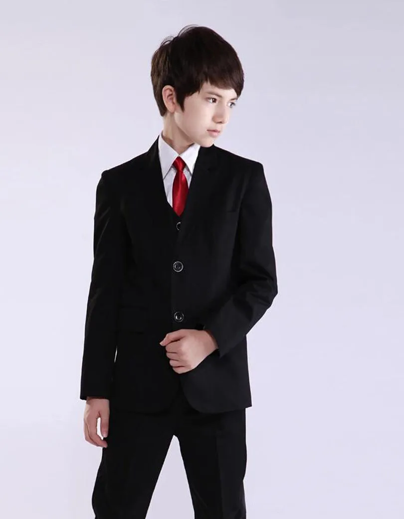 2019 Fashion Black Boy Suits Two Button Boy Tuxedos Notched Lapel