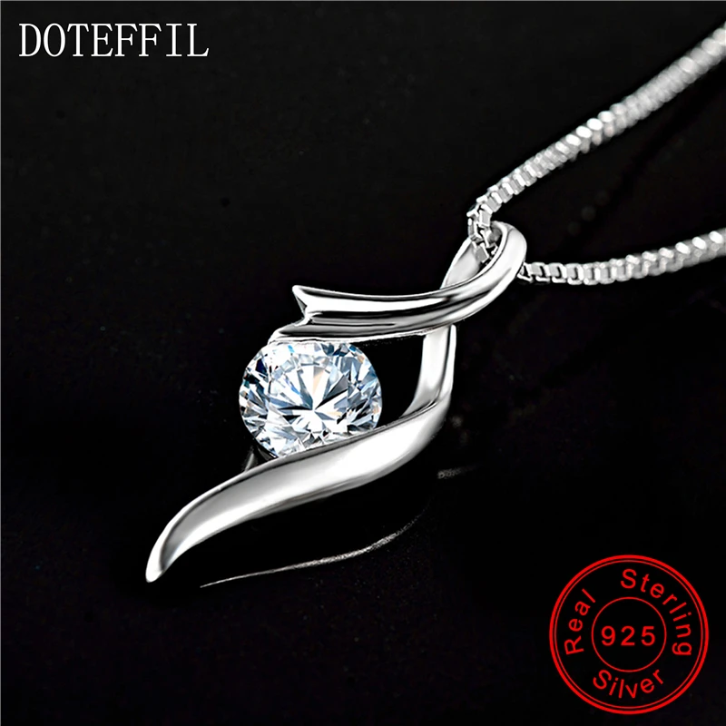 DOTEFFIL 925 серебряное ожерелье с подвеской женское простое инкрустированное