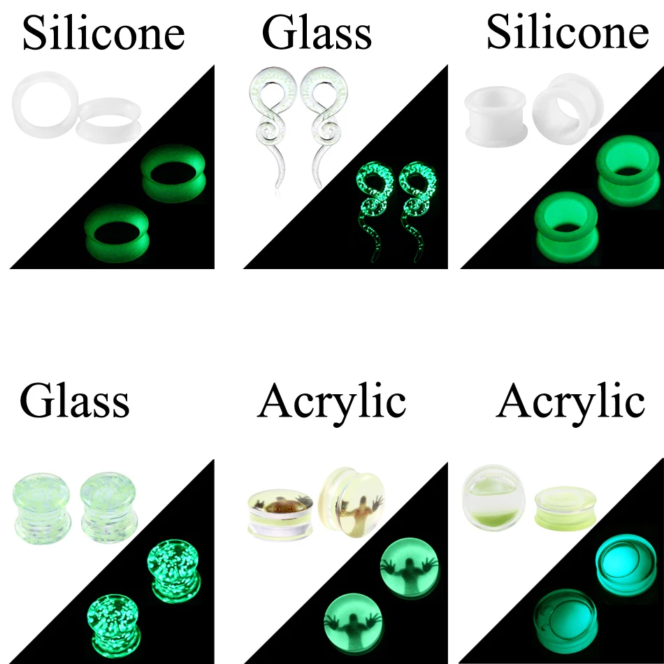 2 шт./лот светится в темноте ухо туннель пробки пирсинг смешанные стили ухо конус Измерительные Приборы Носилки наборы расширители Для Пирсинга Ушей ювелирные изделия