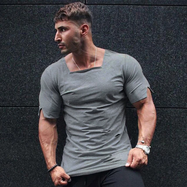 Mens Clothing Gym Sports Vintage Hole Fitness Tshirt Bodybuilding Extend T  Shirt Fashion Summer Short Sleeve Slim Fit T-shirt - AliExpress