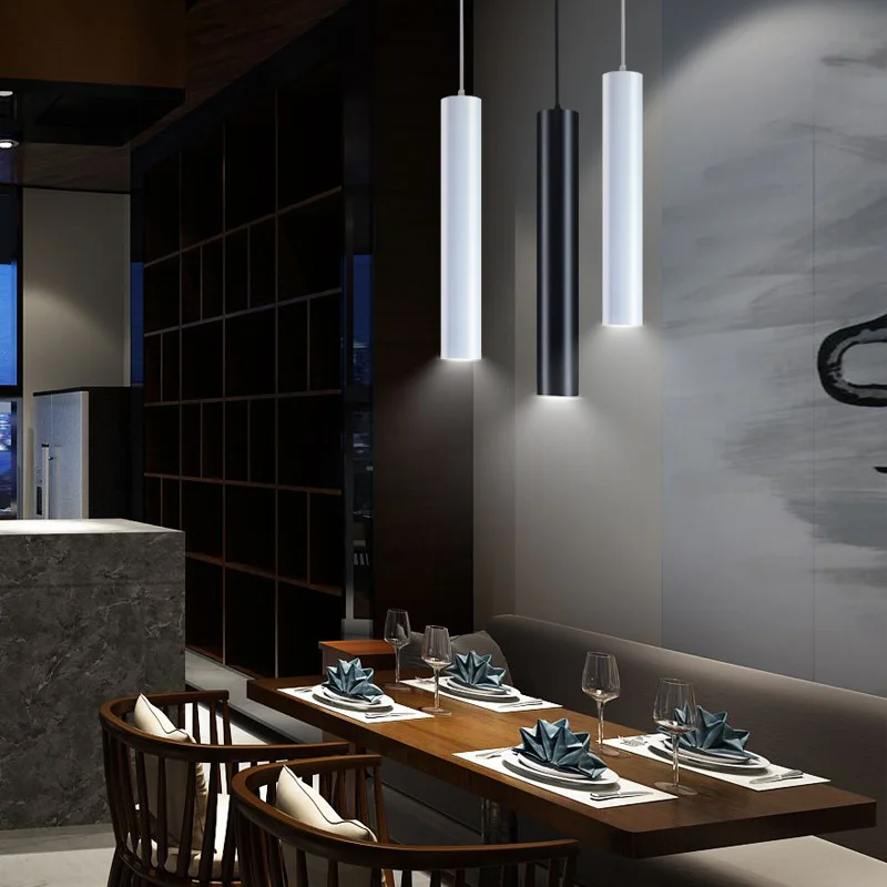  LED Modern Pendant Lights Long tube Black Pendant Lamp Island Bar Counte Shop Room Kitchen light fi - 32874454901