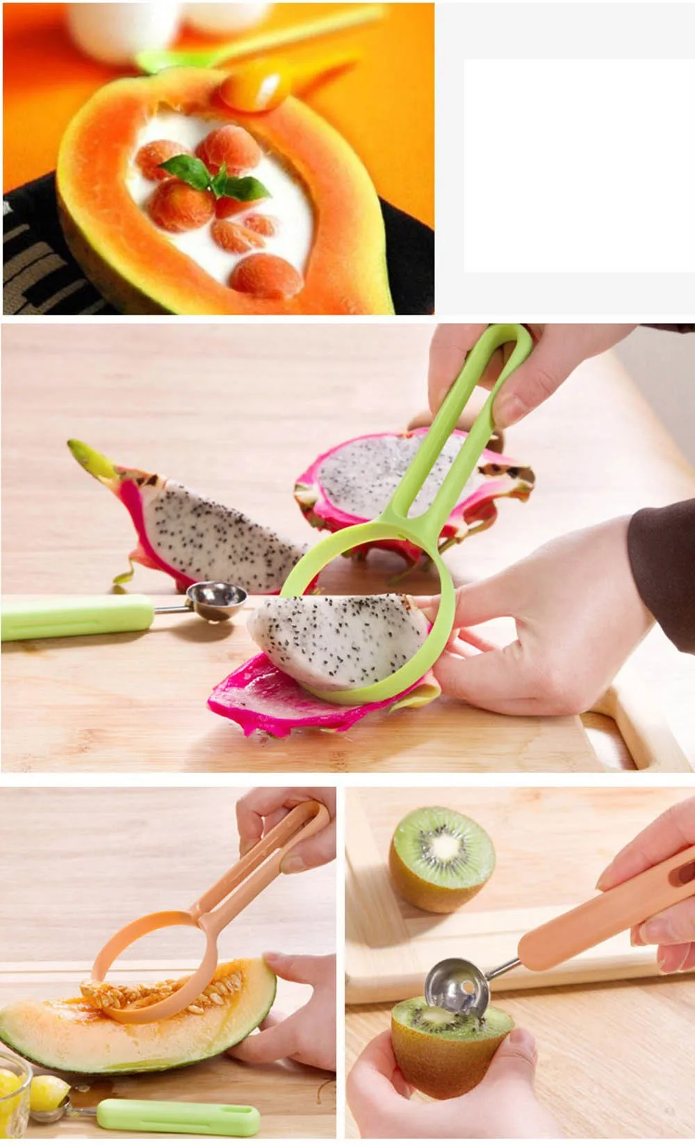 2-In-1-Fruit-Set-Melon-Scoop-Baller-Peeler+Spoon-Random-Plastic-Fruit-&-Vegetable-Cantaloupe-Watermelon-Tomato-Kitchen-Cooking-Tools-Hanging-Seed-Cleaner-KC1014 (2)