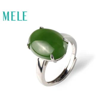 

MELE Natural deep green jasper rings for women,12mmX16mm Big oval cut jade stone simple fine jewelry with 925 sterling